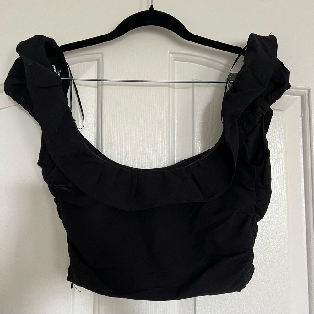 Zara Black Ruffle Crop Top - Picture 4 of 6